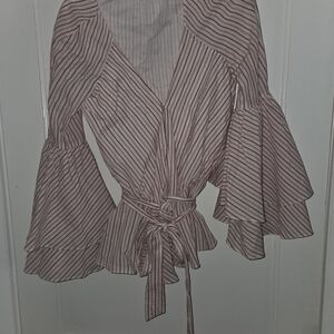 Rebecca Minkoff Red and White Striped Wrap Blouse